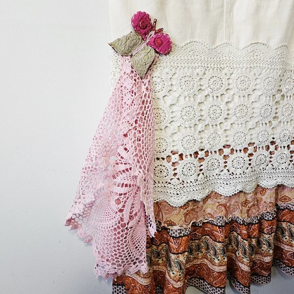 Upcycled Patchwork Lace Maxi Skirt Size 12 Boho Mixed Fabrics Reworked Vintage - Picture 6 of 11